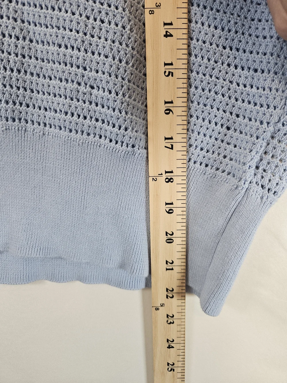 Varley Light Blue Crochet Crop Top with Button Placket